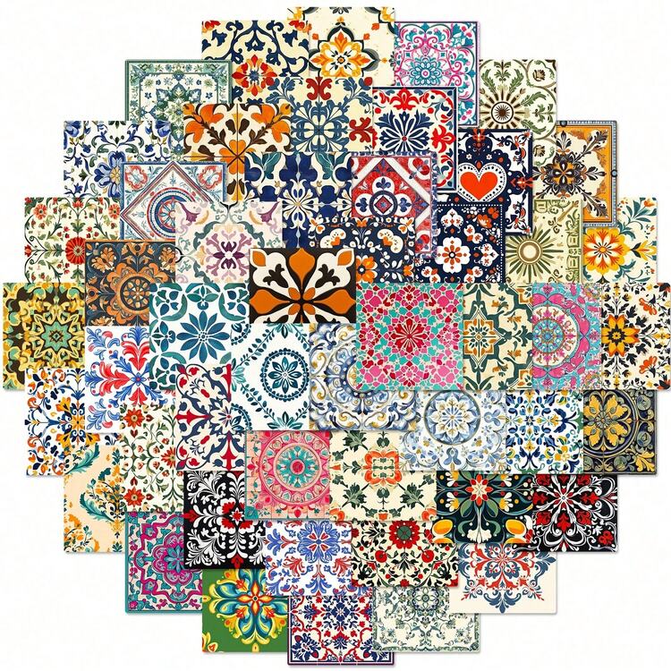 50/100片装窗花贴纸套装，装饰性防水乙烯基贴纸，适用于剪贴簿、水瓶、行李箱、笔记本电脑、日记本、青少年及成人艺术手工制作 - 彩色 - 查看 12