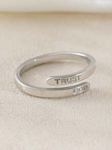 1pc Adjustable "TRUST GOD" Double Layer Ring, Unisex, Carved Cross Faith Over Fear Ring, Minimalist Design, Christmas, New Year, Valentine's Day Gift - Multicolor - View 14