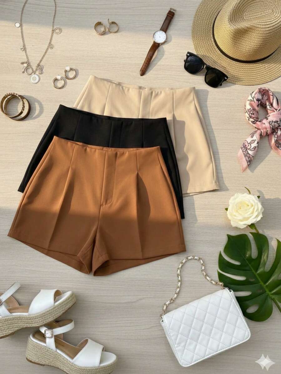 ✨ 3-Piece Women's Social Shorts Set – Summer Fashion 2025 ✨ - 米色,焦糖色和黑色 - 查看 1