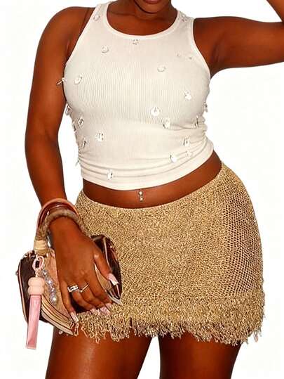 Blazique 针织流苏新款性感双层半身裙配短裤