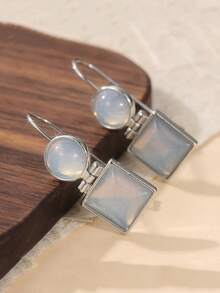 1 Pair Retro Minimalist Geometric Pendant Earrings, Perfect For Casual, Party Jewelry, And An Ideal Holiday Gift - Silver - View 2