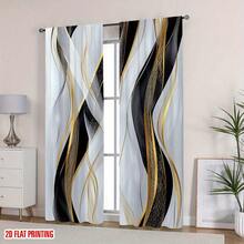 2pc 2D Flat Black, White, And Gold Marble Pattern Curtains With A Black And Gold Swirling Design, Cordless Hanging System, Machine Washable, Suitable For Bedrooms, Living Rooms, Kitchens, And Offices - Modern Style Window Decorations In Black, White, Gold, And Gray, Vintage-Style Room Curtains. - Nhiều màu - Xem 7