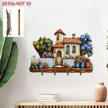 Key Hooks For Wall, 2D Colorful House Flowers Wooden Hanging Sign Wall Key Holder Home Decor - Multicolor - View 5