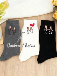 1 Par de Meias Personalizadas com Foto de Casal, Meias com Foto de Casal, Presente Divertido para Casal, Meias com Foto Impressa, Meias Personalizadas com Foto Divertida, Meias para Casal, Meias Personalizadas, Presente para Namorado, Meias para o Dia dos Namorados, Presente Ideal para Ele/Ela, Namorado, Namorada, Família, Amigos, Ela, Outono, Blusas Femininas - Multicolorido - Ver 2