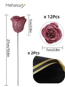 MEHELANY 20支/套 2.76英寸闪光玫瑰花束，DIY人造闪光花束，腮红粉色仿真玫瑰，人造玫瑰，永不凋谢的闪亮人造玫瑰花束，适合周年纪念、订婚、结婚礼物、家居装饰、办公室厨房装饰、派对装饰、房间装饰、情人节装饰、母亲节装饰、送给女友、妈妈、女士的生日礼物（含包装纸） - 玫紅色 - 查看 9