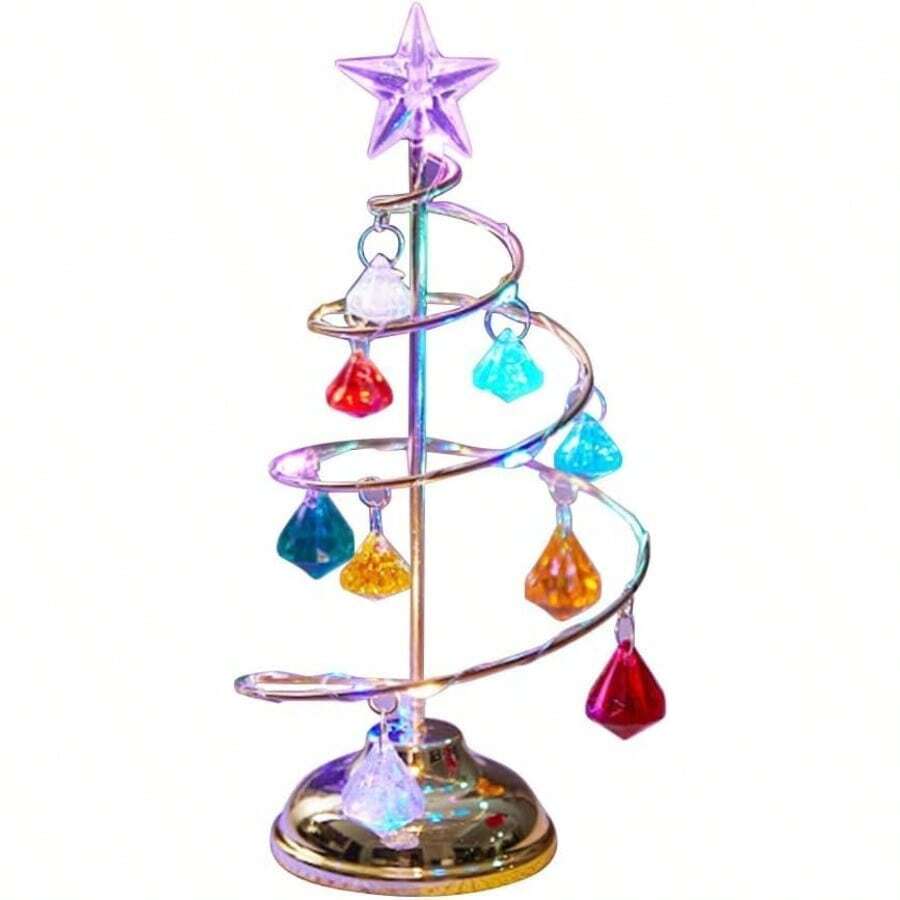 Christmas Tree Crystal Lamp 13Inch LED Tabletop Christmas Tree Decoration And Crystal Pendant Christmas Desktop Decoration For Home Wedding Party Winter Decor New Year Multicolor - Multicolor - View 1