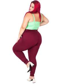 Women's Plus Size Thermal Jogger Pants With Pocket - Maroon - View 4