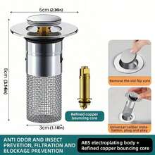 Sink Drain Plug, Sink Drain Plug, Bathroom Drain Filter Bounce Core, Press On Flip Cover, Universal Bathroom Accessories