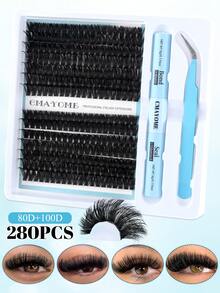 280/320片簇状假睫毛，单根嫁接，D型卷翘，9-16mm DIY睫毛嫁接套装，10D+20D+30D+40D+50D+60D+80D+100D防水假睫毛，猫眼睫毛，自然纤长、浓密飘逸、柔软轻盈、可重复使用分段式假睫毛 - 淺藍色 - 查看 10