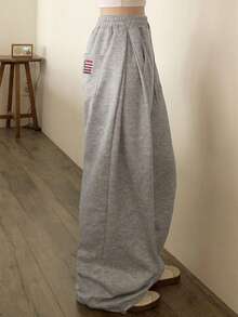 Women's Straight Leg Casual Loose Fit Sweatpants, Cotton, Autumn - Light Grey - View 5