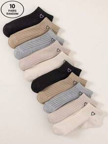 1 Pair/10 Pairs Random 5-Color Heart Pattern Soft Breathable Socks, Lightweight & Fashionable, Suitable For Campus, University, Parties, Casual Wear, Unisex - Multicolor - View 6