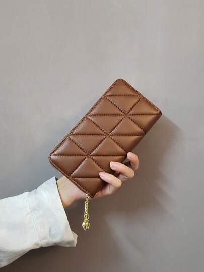 时尚百搭菱形图案长款拉链钱包，女士钱包，长款钱包，女士手提包，女士钱包