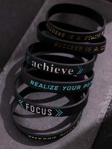 6条时尚独特精致个性化户外运动励志硅胶手环，印有鼓舞人心的标语，男女皆宜，适合日常佩戴和户外活动 - 彩色 - 查看 3