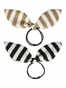 1 Peça Elástico de Cabelo Casual de Poliéster Listrado, Scrunchie de Cabelo Versátil Clássico para Mulheres, Todas as Estações, Porta-Rabo de Cavalo, Elásticos de Cabelo, Fitas de Borracha para Cabelo, Corda de Cabelo - Multicolorido - Visão 8