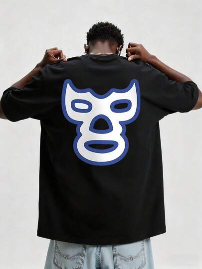 Máscara de lucha libre mexicana con contorno azul y diseño blanco representando fuerza y misterio un símbolo cultural de valentía y honor dentro del ring en México 100% algodón camiseta de hombre Camiseta con de luchador mexicano