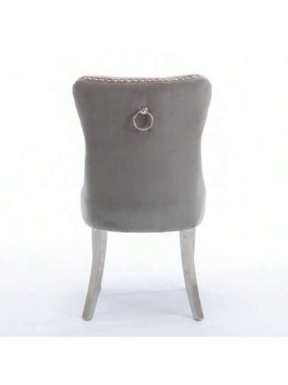 Furniture, Nikki Collection Moderne High End Dining Chairs In Soft, Contemporary Solid Wood Upholstery Fluwelen Padding Chrome Plated Stainless Steel Sheet Legs, Studded Head ation, Double Set, Grijs De1701gy view 7