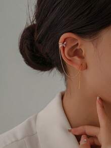 2件装时尚优雅蝴蝶流苏夹式耳环（不含礼盒） - 金黃色 - 查看 7