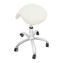 SanBouSi Weißer Sattelhocker - PU+Edelstahl, Höhenverstellbar (47-62cm), 5 Rollen
