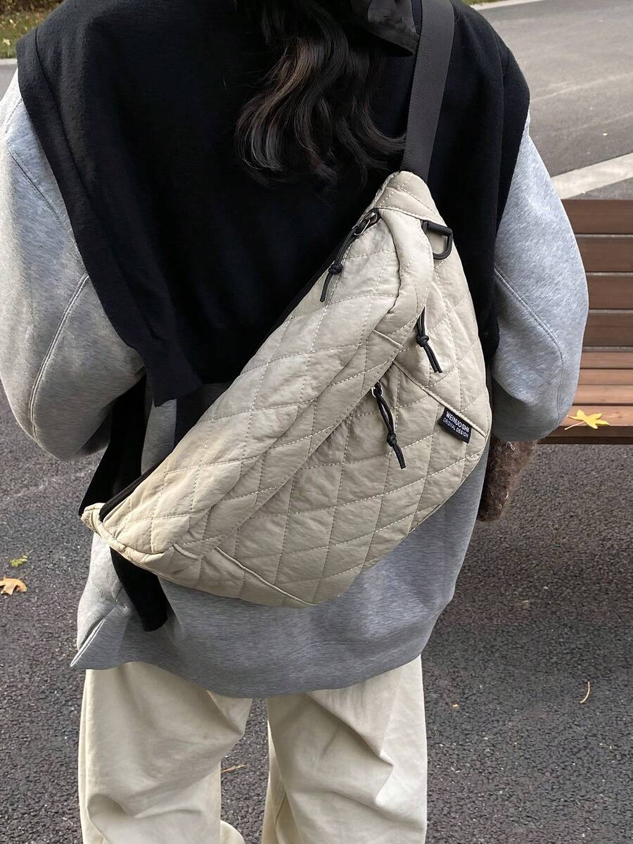 时尚多功能大容量轻便刺绣胸包/腰包/斜挎包 - 卡其色 - 查看 1