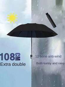 The Oversized 12 Bone Black Windproof And Waterproof Folding Umbrella Is Suitable For Business And Men's And Women's Travel. The Diameter Under The Umbrella Is 108CM/42.52in, And It Can Be Used On Both Rainy And Sunny Days. It Features Enhanced Windproof Travel Design, Aluminum Umbrella Shaft - Multicolor - View 21