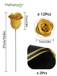 MEHELANY 20支/套 2.76英寸闪光玫瑰花束,DIY人造发光玫瑰花束,金色仿真玫瑰,人造玫瑰,永不凋谢的闪亮仿真玫瑰花束,适合周年纪念、订婚、结婚礼物、家居装饰、办公室厨房装饰、派对装饰、房间装饰、情人节装饰、母亲节装饰、送给女友、妈妈、女士的生日礼物(含包装纸) - 金色 - 查看 10