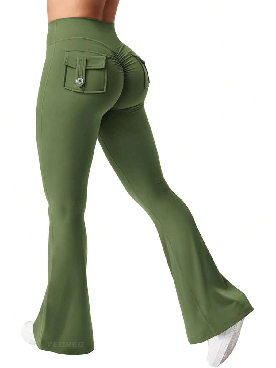 Winter Clothes For Women Leggings For Women Flare Leggings With Pockets For Women Scrunch Workout Leggings Butt Lifting Gym Yoga Pants,Winter Clothes For Women,Leggings For Women, Fall Clothes For Women Christmas Gifts - 軍綠色 - 查看 1