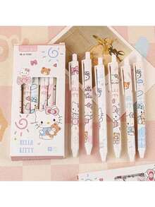 Sanrio 6支/套 三丽鸥授权 Hello Kitty & Kuromi 卡通图案圆珠笔，耐用，书写流畅，办公学习用品 - 彩色 - 查看 3