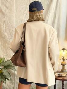 Women's Casual Loose Fit Black Long Sleeve Blazer Jacket With Buttons And Pockets, Versatile For Commuting, Spring/Autumn - Apricot - View 2