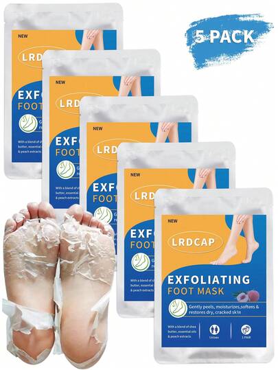 5双装桃子芦荟足膜 - 去角质足膜，富含乳酸、尿素和苹果酸，滋润滋养，适用于粗糙干燥的足部，足部护理，滋养去角质面膜，足部护理必备，去除死皮足膜，足部护理，足部护理产品和SPA产品，圣诞礼物