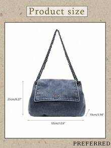New Fashion Casual Solid Color Denim Effect Metal Chain Strap Flap Cover Women Shoulder Bag,Stylish And Versatile, Large Capacity, Suitable For Commuting, Shopping, And Students. - 彩色 - 查看 11