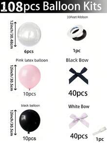 55/108 Peças Conjunto de Balões com Laço Rosa e Preto, Inclui Balões Rosa, Pretos e Transparentes com Fitas Pretas, Elegante e Único, Adequado para Festa de Aniversário, Casamento, Pedido de Casamento, Comemoração de Feriados e Decoração de Bottom para Fotos. Combinação de Material de Alta Transparência e Látex Fosco, Qualidade Premium, Fácil de Criar um Ambiente Romântico - Preto e rosa - Visão 6