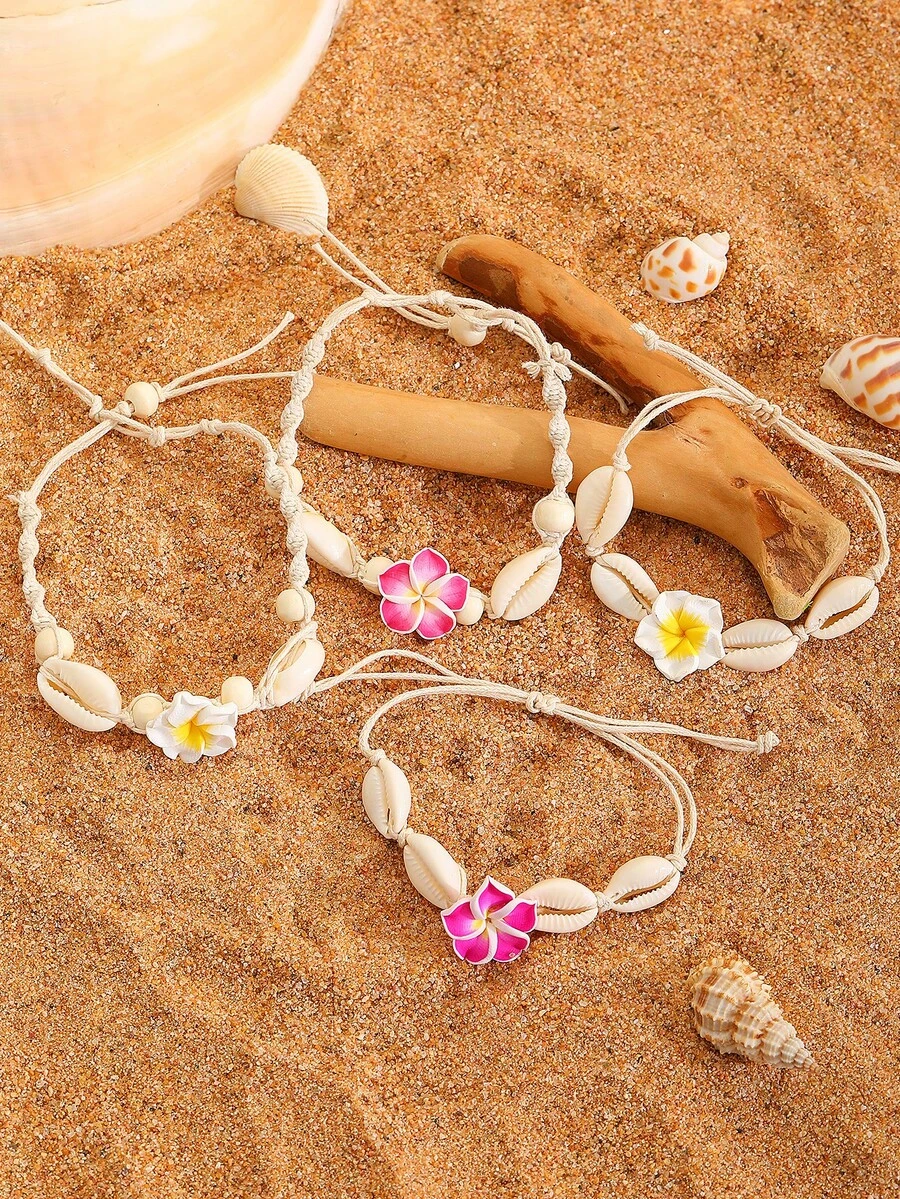 Lắc chân hoa vỏ sò phong cách Bohemian thủ công, thời trang thanh lịch đa năng thường ngày, thích hợp đi biển, du lịch, tiệc tùng, quà tặng cho bạn bè