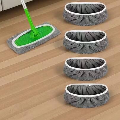 4 Pieces Gray Mop Replacement Cleaning Pads, Reusable Flat Mop Replacement Cloth, Both Dry And Wet, Cleaning Supplies, Essential For School, Improve Floor Cleaning Efficiency