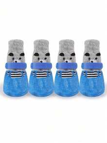 4pcs/Set Dog & Cat Waterproof Shoes Socks, Pet Winter Warm Boots (Random Pattern), Slip-Resistant Anti-Dirty Protective Boots For Small & Medium Dogs - Blue - View 21