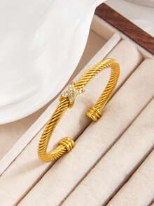 Bộ 2 vòng tay dây chữ X và nút thắt tre bằng thép không gỉ màu vàng, dùng hàng ngày, ngày lễ, quà tặng cho mẹ, bạn gái, bộ trang sức - vòng đeo tay - Xem 2