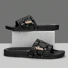 Men's Slippers, Special Printed Design Uppers + Metal Decor Men's Slippers, Soft EVA Flat Non-Slip House Slippers, Men's Beach Slippers, Super Comfortable Non-Slip Durable Men's Casual Slippers, Suitable For Daily, Casual, And Holiday Wear - Black - View 4