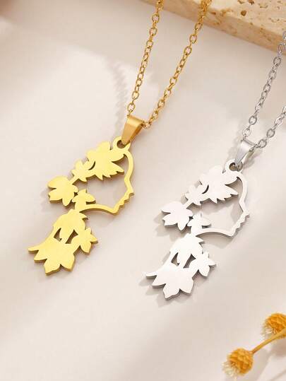 1件不锈钢镂空花朵吊坠项链，简约时尚，充满活力，适合日常佩戴和通勤。