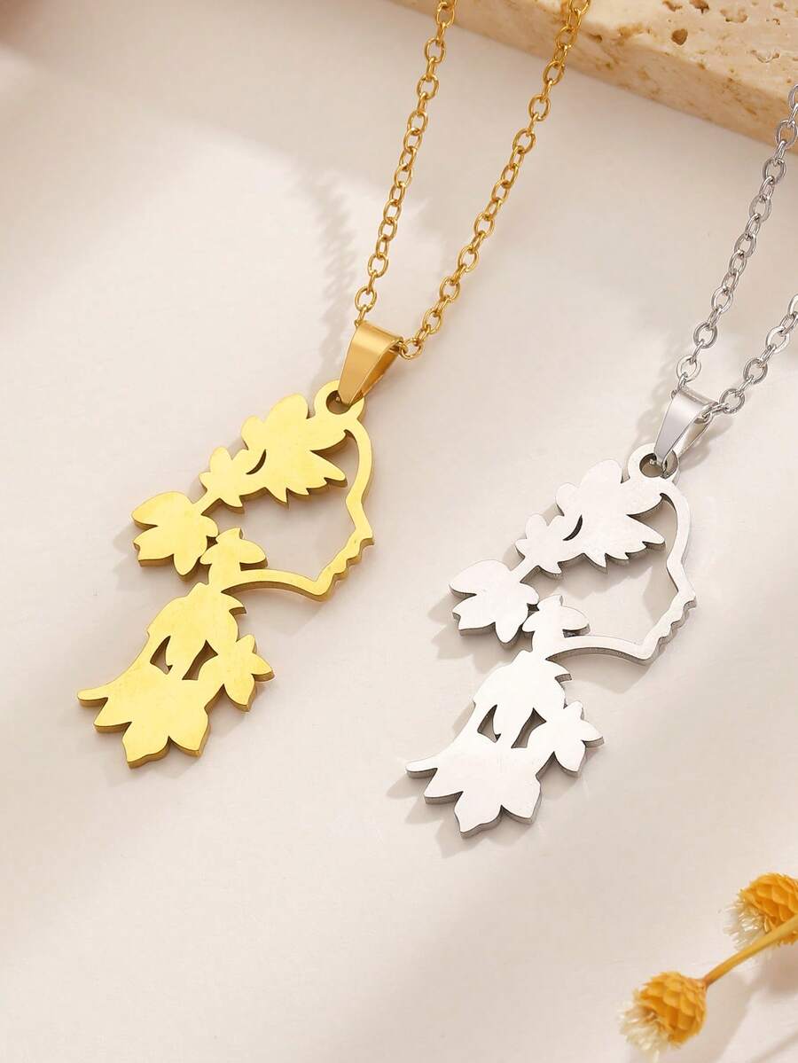 1件不锈钢镂空花朵吊坠项链，简约时尚，充满活力，适合日常佩戴和通勤。 - 彩色 - 查看 1