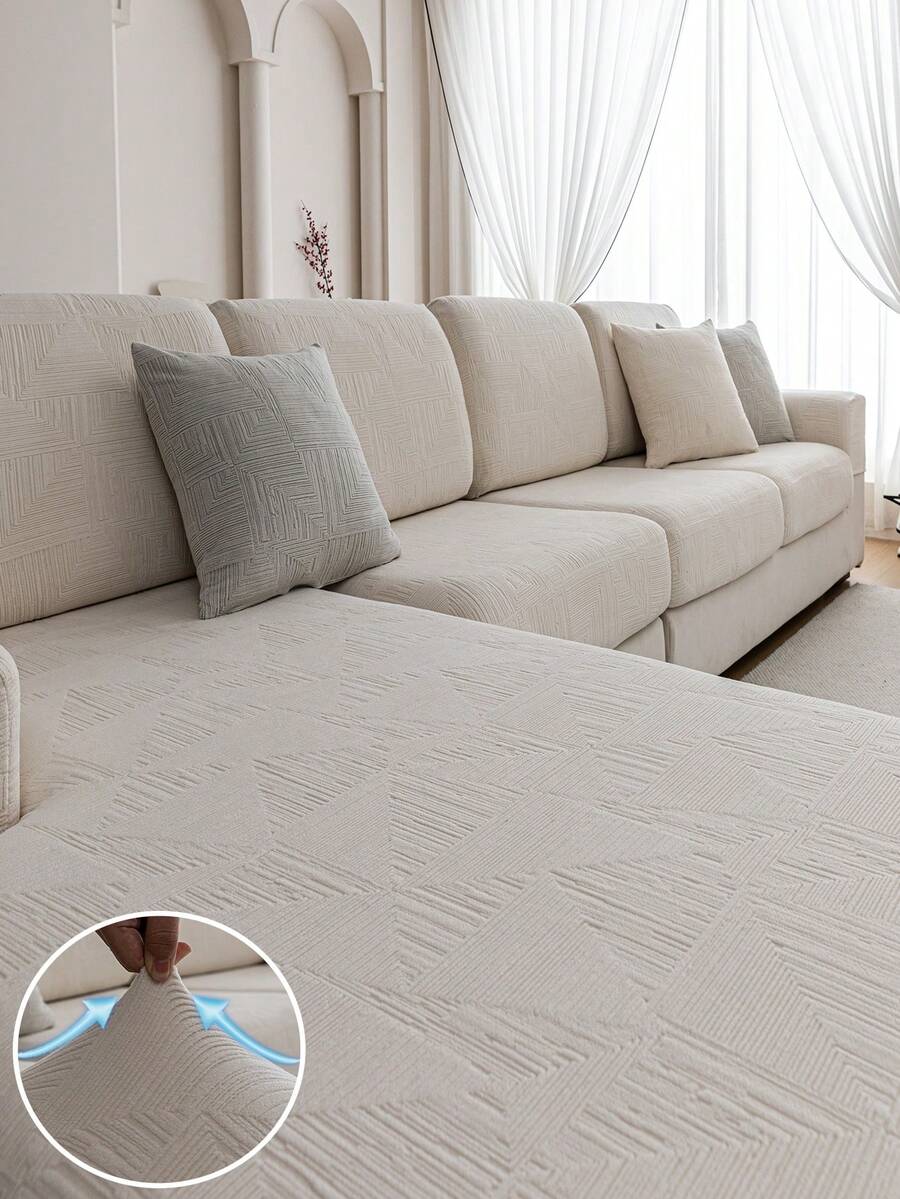 1 Vỏ bọc đệm ghế sofa chống trượt bằng vải Jacquard sang trọng, mềm mại và thân thiện với da, thân thiện với thú cưng, vỏ bọc ghế sofa chống trầy xước, phù hợp với ghế sofa kết hợp hình chữ L và ghế sofa 1/2/3/4 chỗ ngồi (bán riêng lẻ), đa năng cho mọi mùa - Màu be - Xem 1