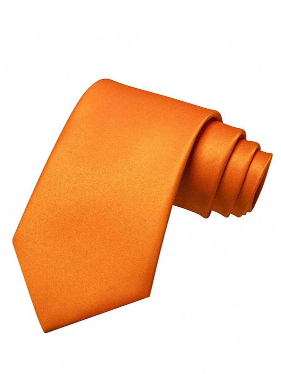 1pc Men's Solid Color Necktie, 8cm Formal Business Necktie, Men's Wedding Tie - Orange - View 1