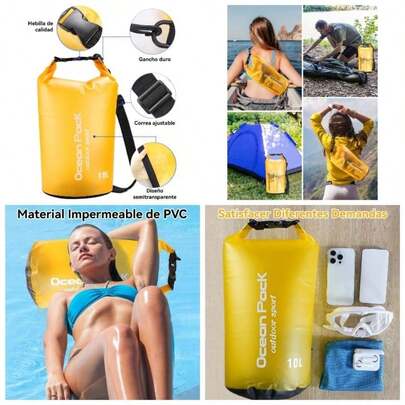 Bolsa Impermeable, Bolsa Seca 20l 10l 5l Con Funda Impermeable Para Telfono, Correa Larga Ajustable Para El Hombro, Mochila Impermeable Para Deportes Acuticos Y Senderismo Amarillo, 20L