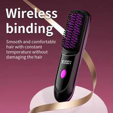 Straightening/Curling Comb, Cordless Hair Straightener With Charging Base, Fast Heating, Rechargeable Portable Hair Straightener - 白色 - 查看 3