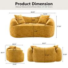 VelacasaBoneless Loveseat Sectional Sofa For Small Spaces – Modern Luxury Plush Chenille Curved Cloud Design, Extra Deep Seat, 2 Throw Pillows, No Assembly, Sectional Couches For Living Rooms, - 黃色 + 泡棉 + 彈簧 + 2 個座椅 + 泡棉 - 查看 3
