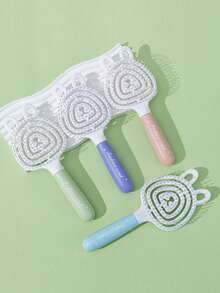 1个可爱小熊发梳，女童高顶蓬松弹力头皮按摩梳，罗纹梳，镂空梳，儿童家用按摩梳，女童发梳 - 彩色 - 查看 1