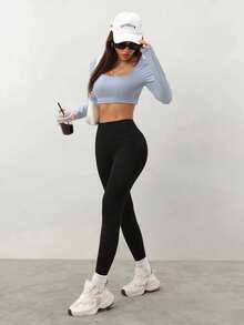 6pcs Women's High-Waisted Leggings Soft High-Bounce Yoga Leggings Solid Color Abdominal Cycling Exercise Leggings - Màu hỗn hợp A - Xem 4