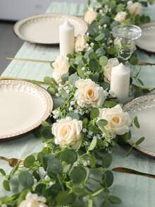 180cm Champagne Silk Cloth With Eucalyptus & Baby's Breath Vines, 1pc - Champagne - View 4