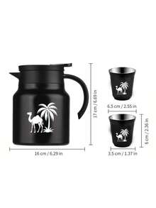 1pc Stainless Steel Coffee Pot With Camel And Palm Tree Design, Insulated Teapot And Coffee Cup, Suitable For Family Gatherings, Cafe Table Coffee Tool - Black - View 5