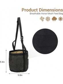 1个重型网状马用干草袋，配有可调节颈带和舒适衬垫 - 防漏马饲料袋，适合室内/室外谷物喂食，鼻垫设计确保马匹能够安全吃草。