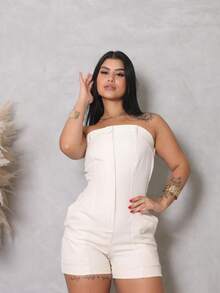 Macaquinho Feminino Alfaiataria Tomara Que Caia Curto  Moda Verão