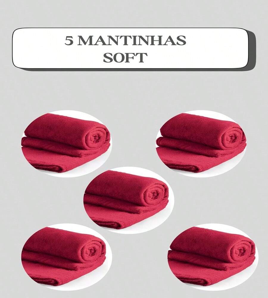 Set Of 5 Pet Blankets 80cm X 100cm Comfortable With Hemmed Finish - Burgundy - View 1